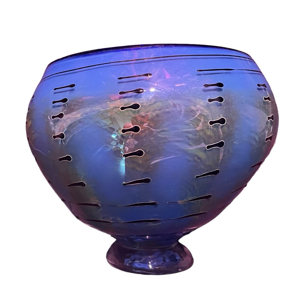 SOLD Hand Crafted Blue Glass Bowl Signed